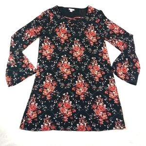Xhiliation Women's Black Floral Rose Print Long Sleeve Dress Size Small